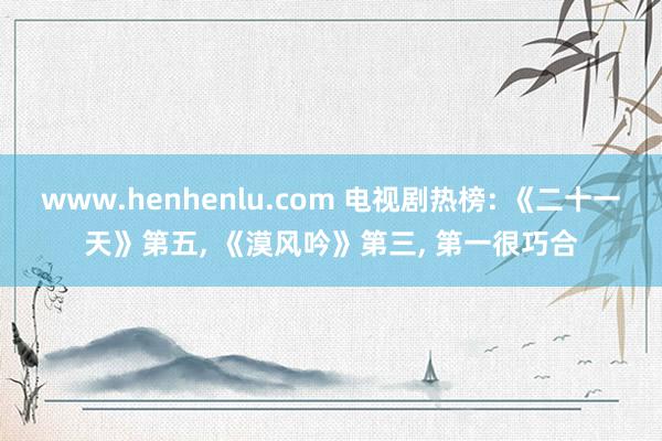 www.henhenlu.com 电视剧热榜: 《二十一天》第五， 《漠风吟》第三， 第一很巧合