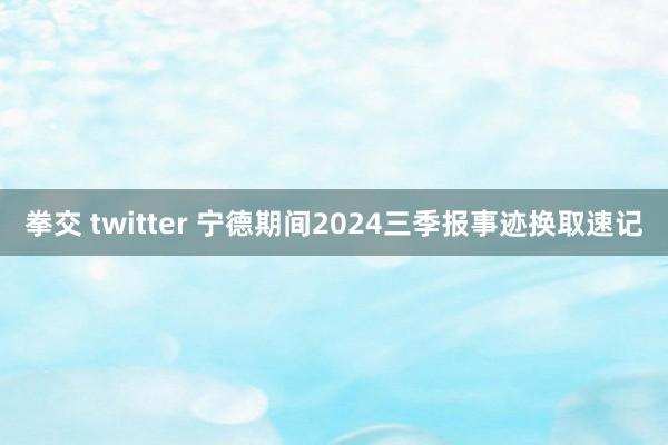 拳交 twitter 宁德期间2024三季报事迹换取速记