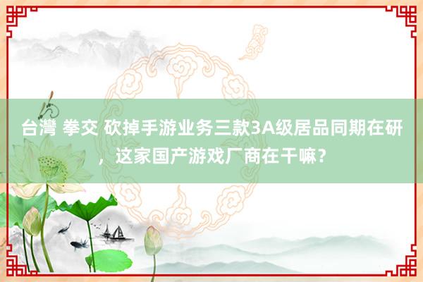 台灣 拳交 砍掉手游业务三款3A级居品同期在研，这家国产游戏厂商在干嘛？