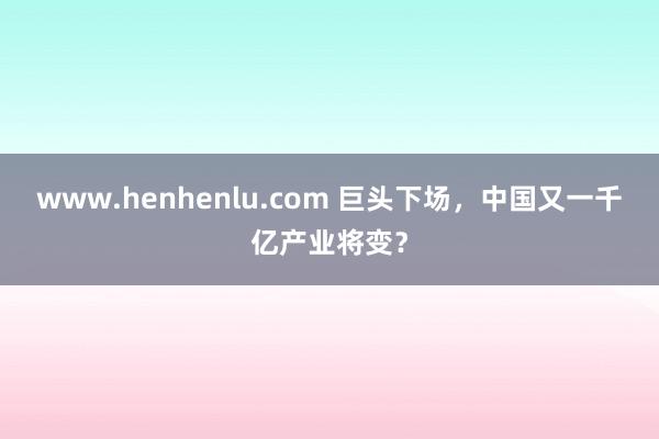 www.henhenlu.com 巨头下场，中国又一千亿产业将变？