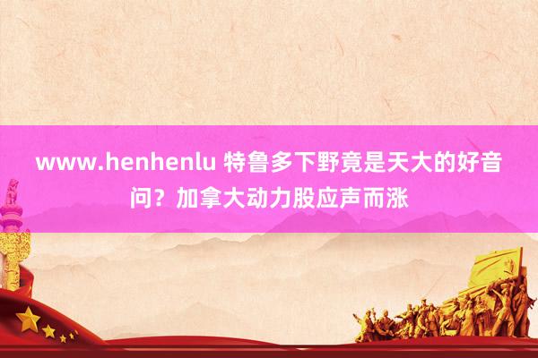 www.henhenlu 特鲁多下野竟是天大的好音问？加拿大动力股应声而涨