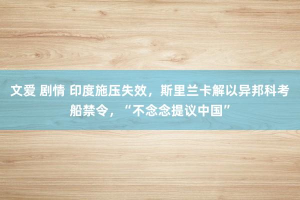 文爱 剧情 印度施压失效，斯里兰卡解以异邦科考船禁令，“不念念提议中国”